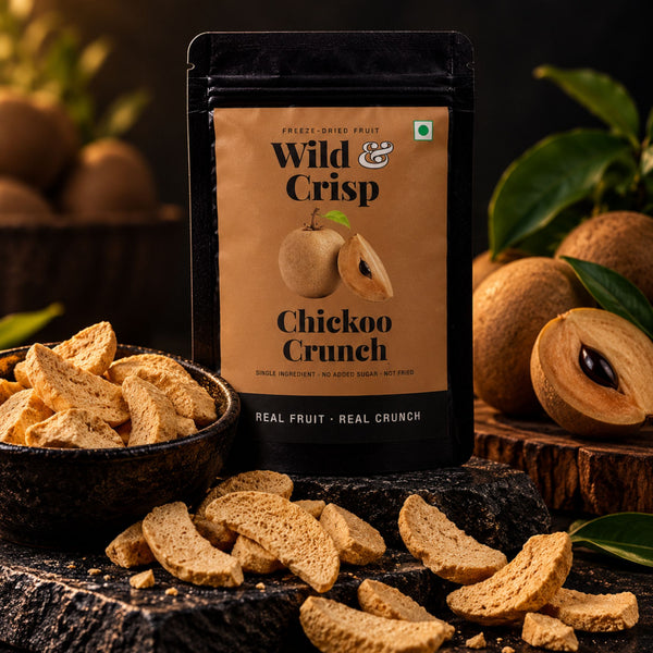 Wild & Crisp Chickoo Crunch pouch with freeze-dried chickoo