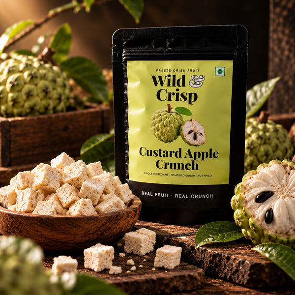 Wild & Crisp Custard Apple Crunch pouch with freeze-dried custard apple