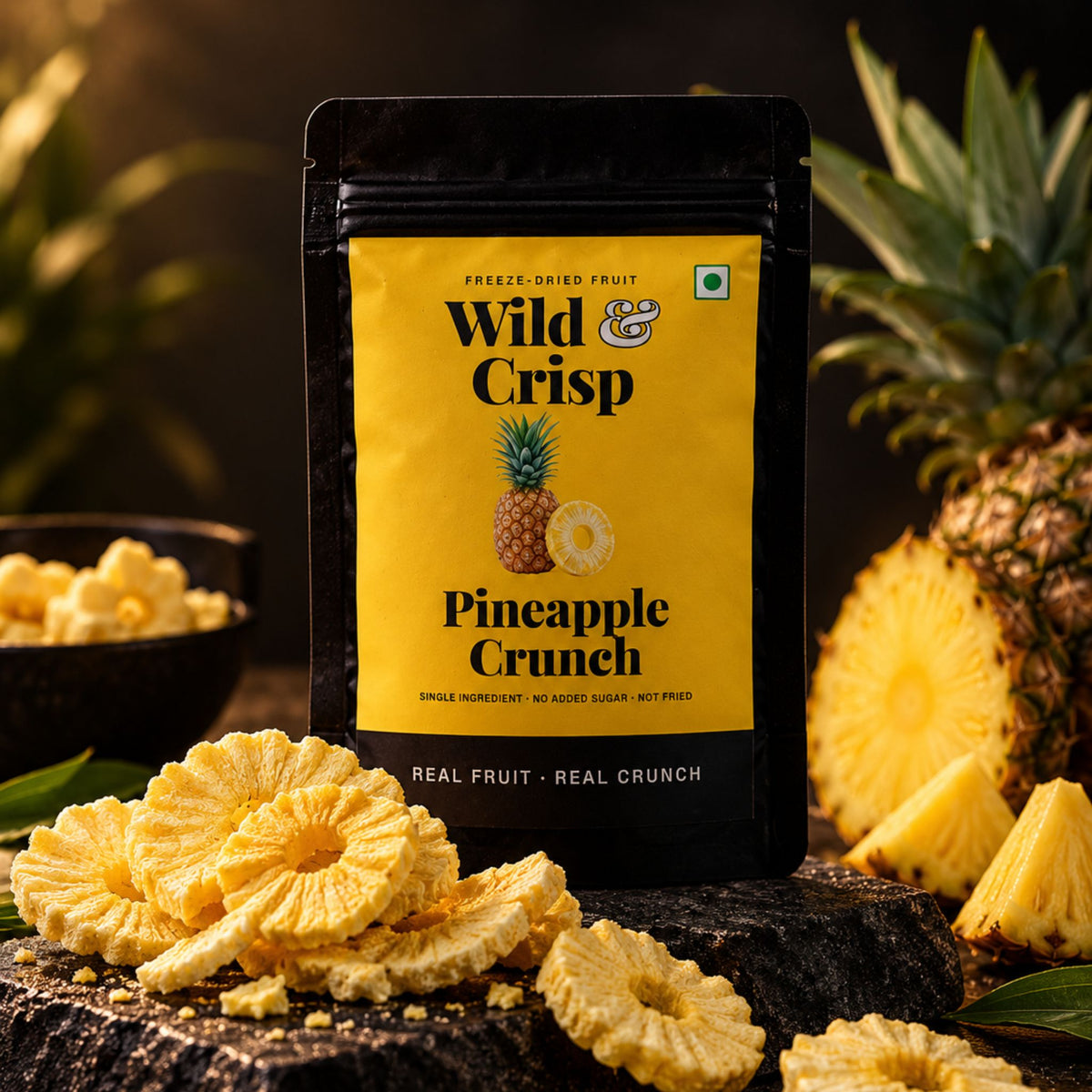 Wild & Crisp Pineapple Crunch pouch with freeze-dried pineapple